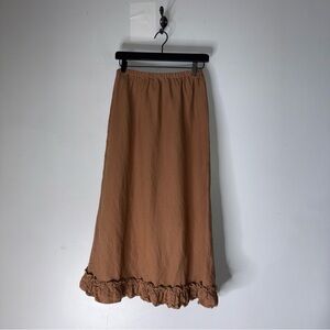 Harve Benard Linen Blend Maxi Skirt Ruffle Hem Brown Size 8